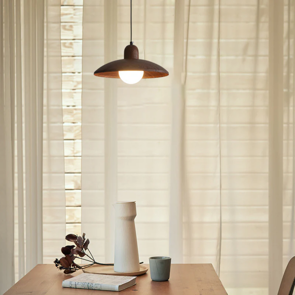 Nemsk | NovaLoom Walnut Wood Pendant Light In WabiSabi Style For Living Rooms