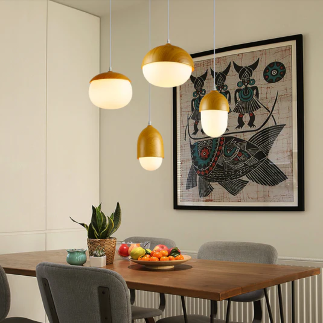 Nemsk | Håndlaget LumaVale Valnøtt Kunst Pendellampe for Spisebord