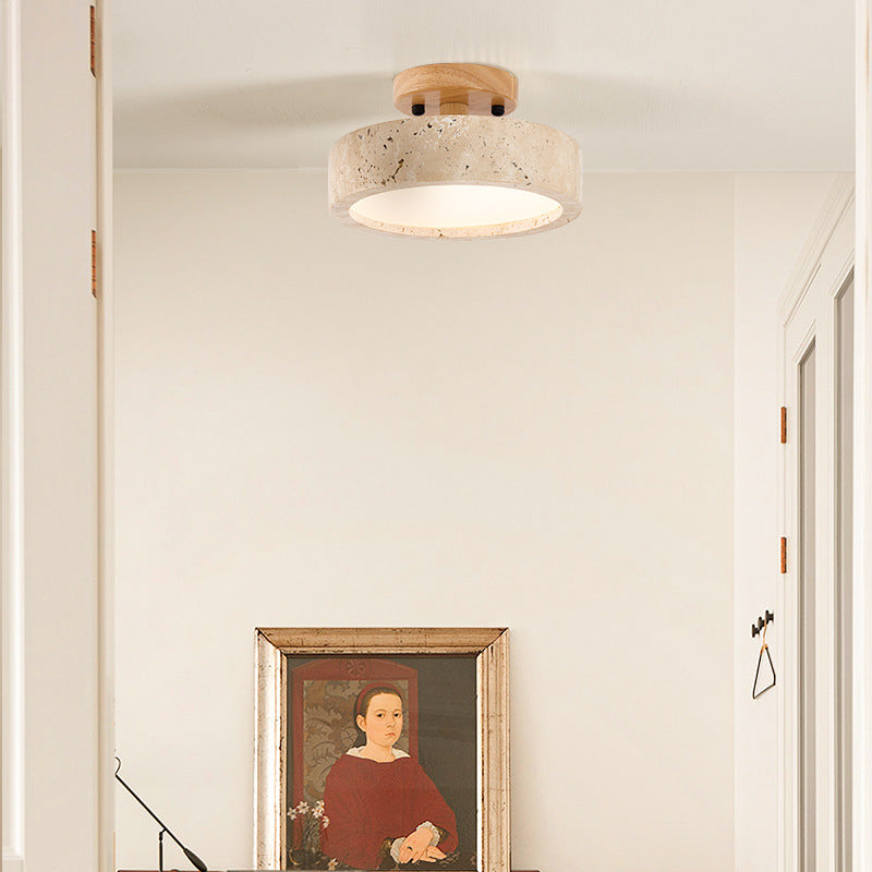 Aurelia Travertine Round LED Ceiling Light with Warm Glow
