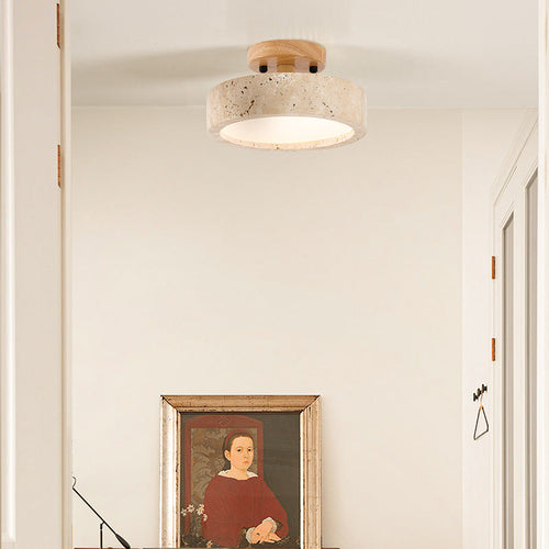 Aurelia Travertine Round LED Ceiling Light with Warm Glow