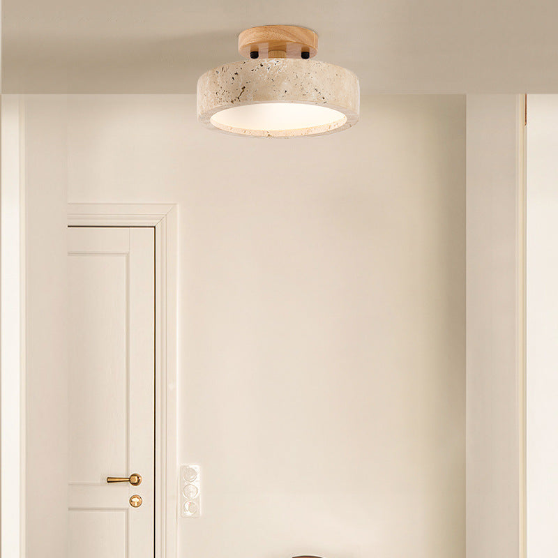 Aurelia Travertine Round LED Ceiling Light with Warm Glow