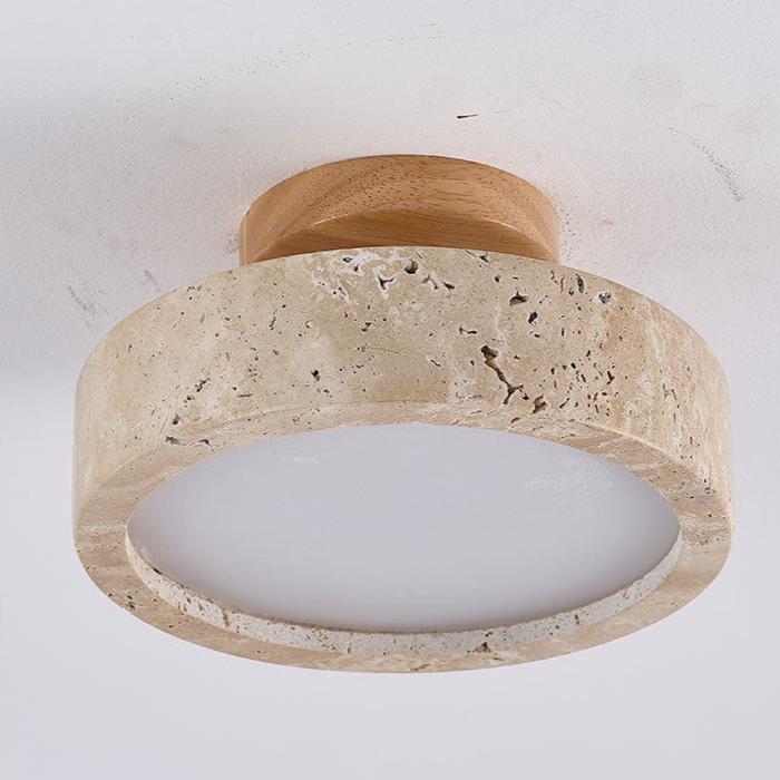 Aurelia Travertine Round LED Ceiling Light with Warm Glow