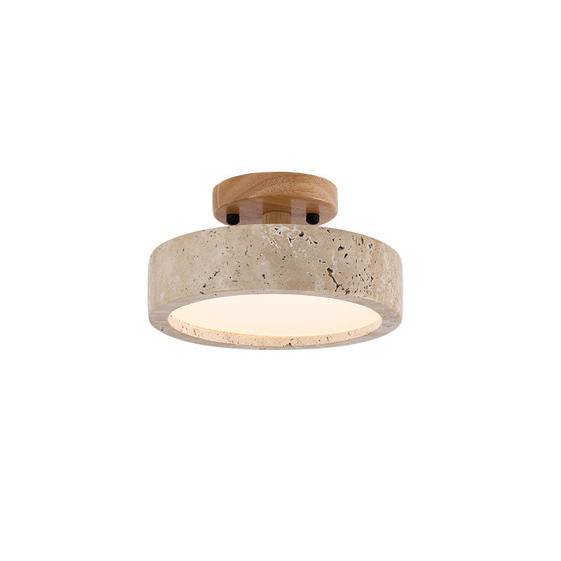 Aurelia Travertine Round LED Ceiling Light with Warm Glow