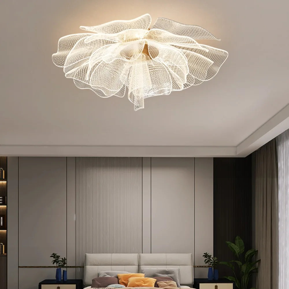 PetalGlow LED Ceiling Light in Gold Flower Finish for Bedroom and Living Room