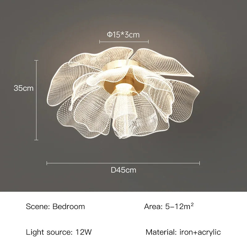 PetalGlow LED Ceiling Light in Gold Flower Finish for Bedroom and Living Room