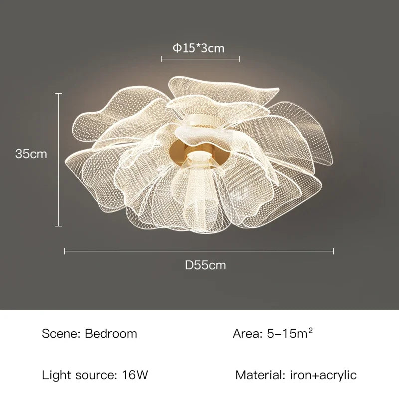 PetalGlow LED Ceiling Light in Gold Flower Finish for Bedroom and Living Room
