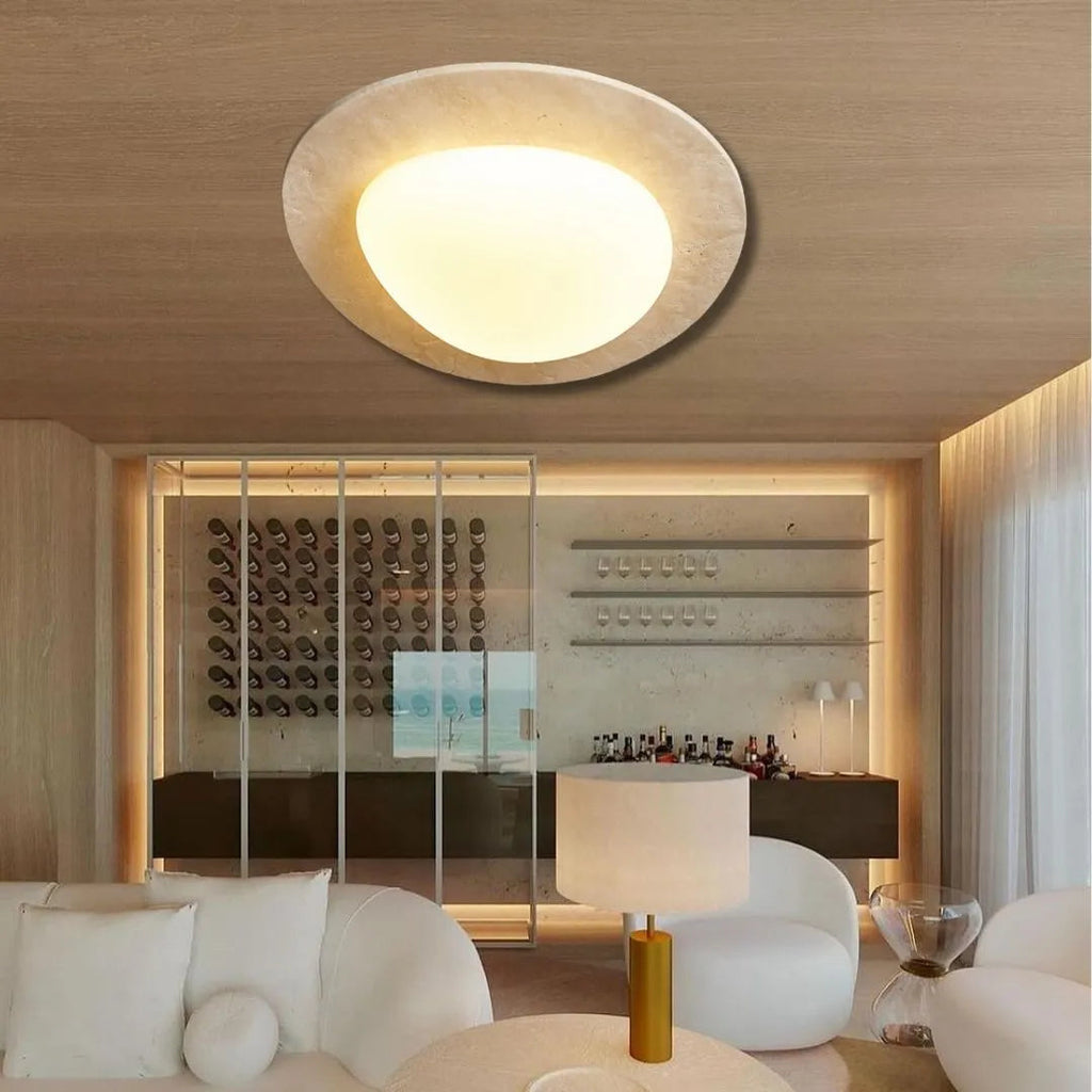 Lyra Nordic Cream Travertine Warm LED Ceiling Light