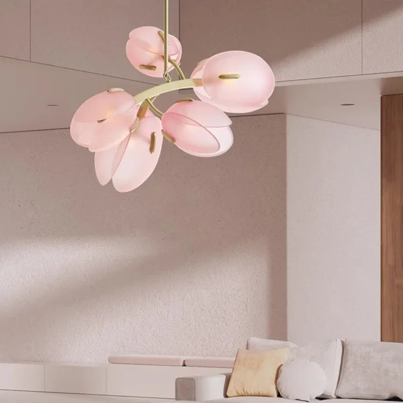 Nova Tulip Glass Ceiling Light In Soft Pink Scandinavian Design