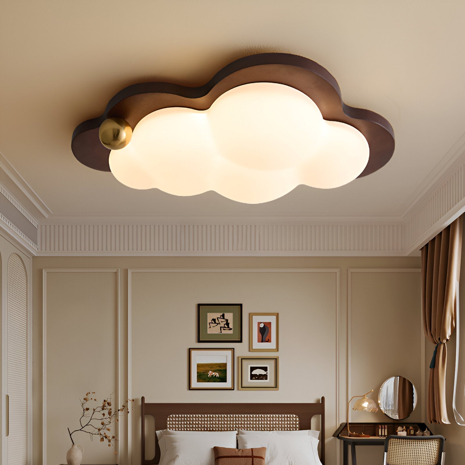 NovaCrest Retro Wood LED Ceiling Light for Kids Rooms