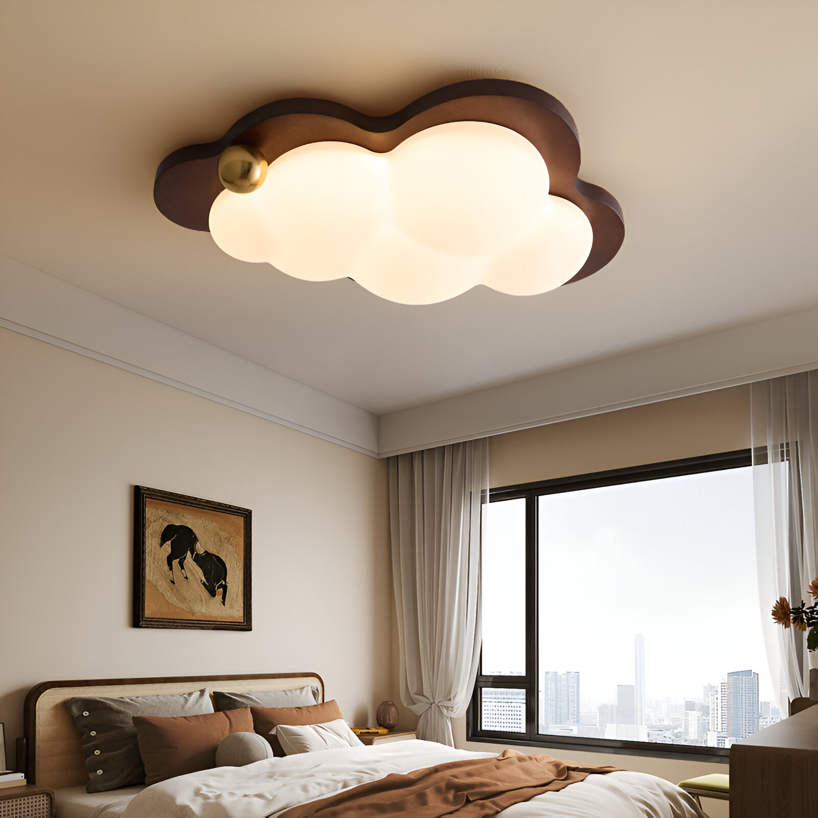 NovaCrest Retro Wood LED Ceiling Light for Kids Rooms