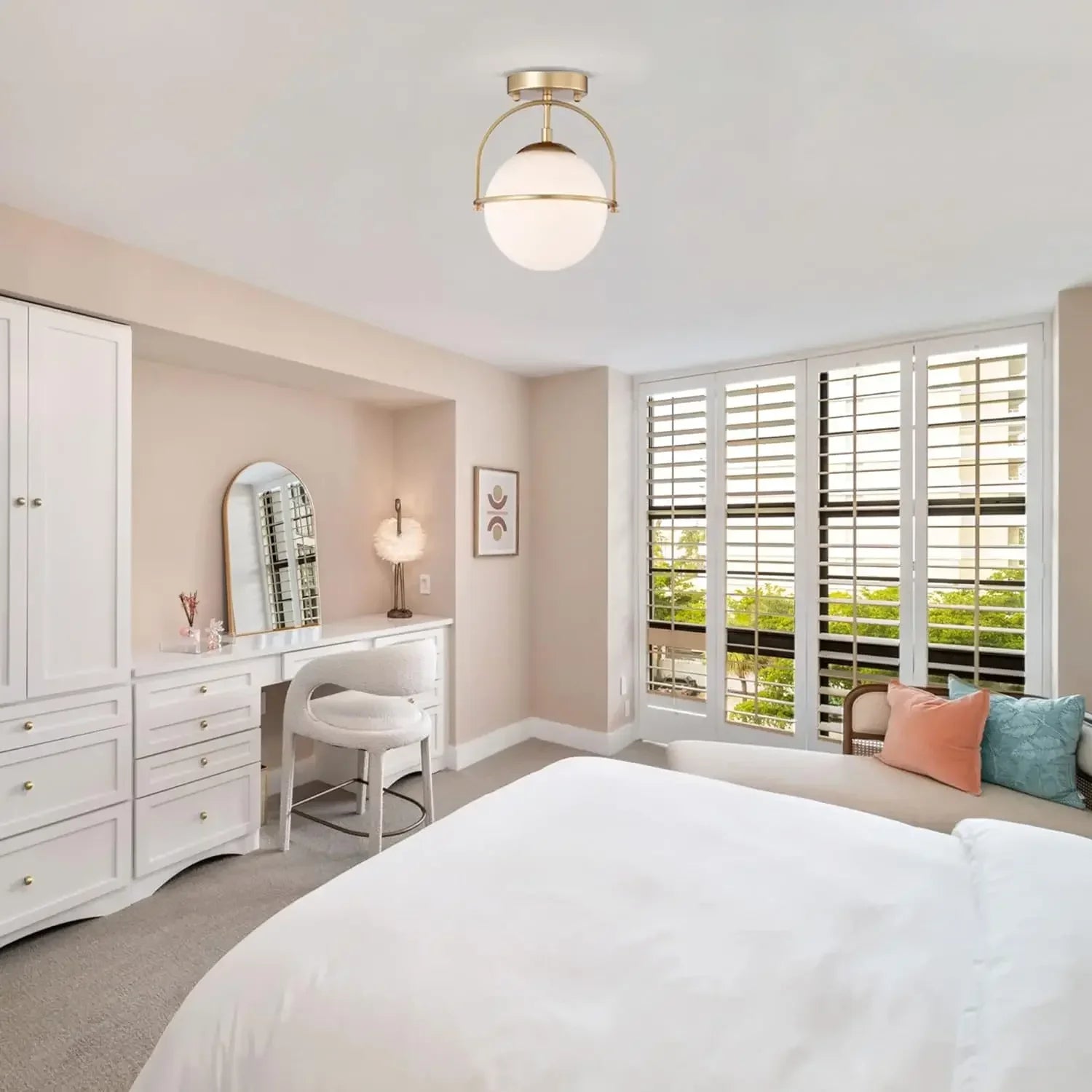 Aurelia Brass Ceiling Light With Milk Glass Diffuse Glow