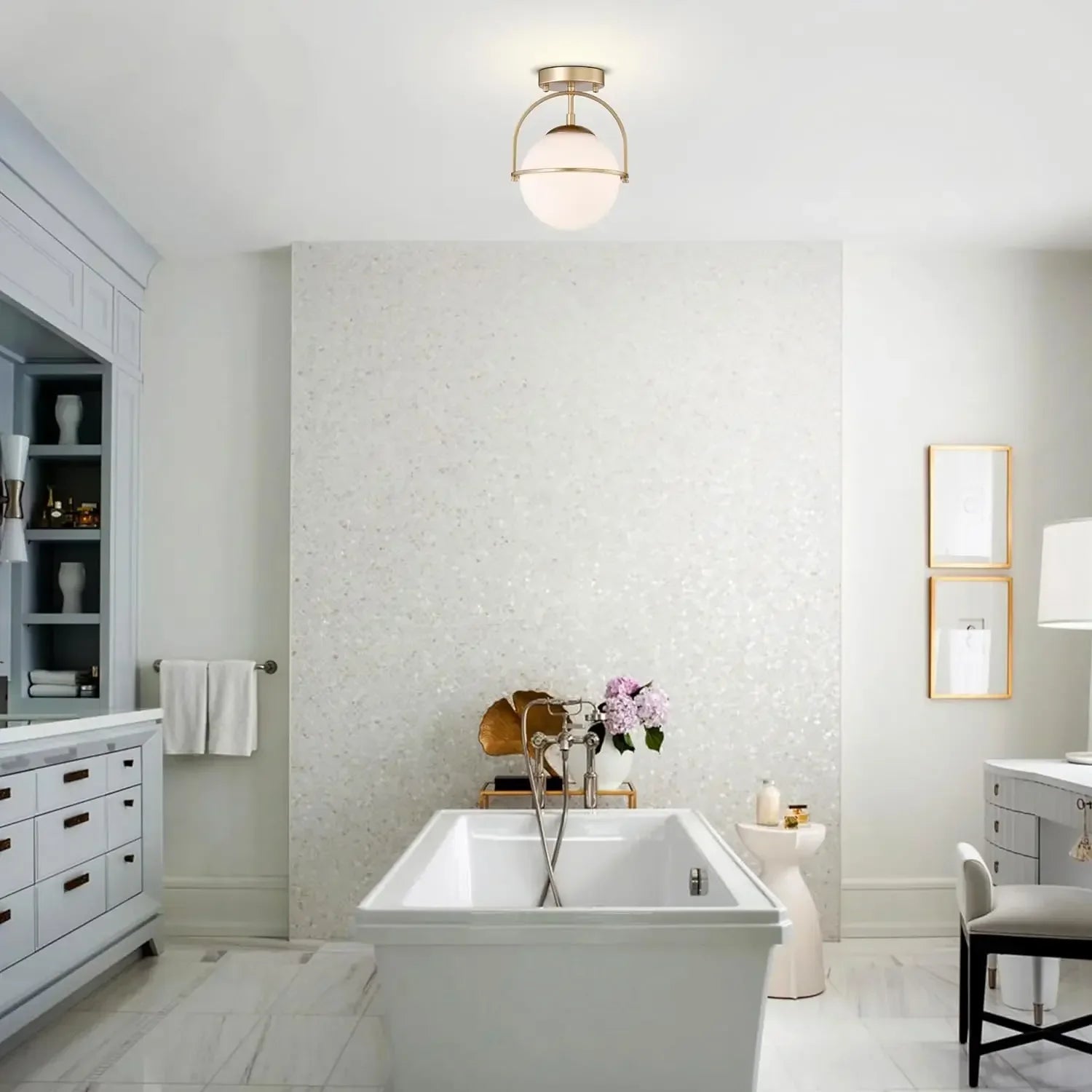 Aurelia Brass Ceiling Light With Milk Glass Diffuse Glow