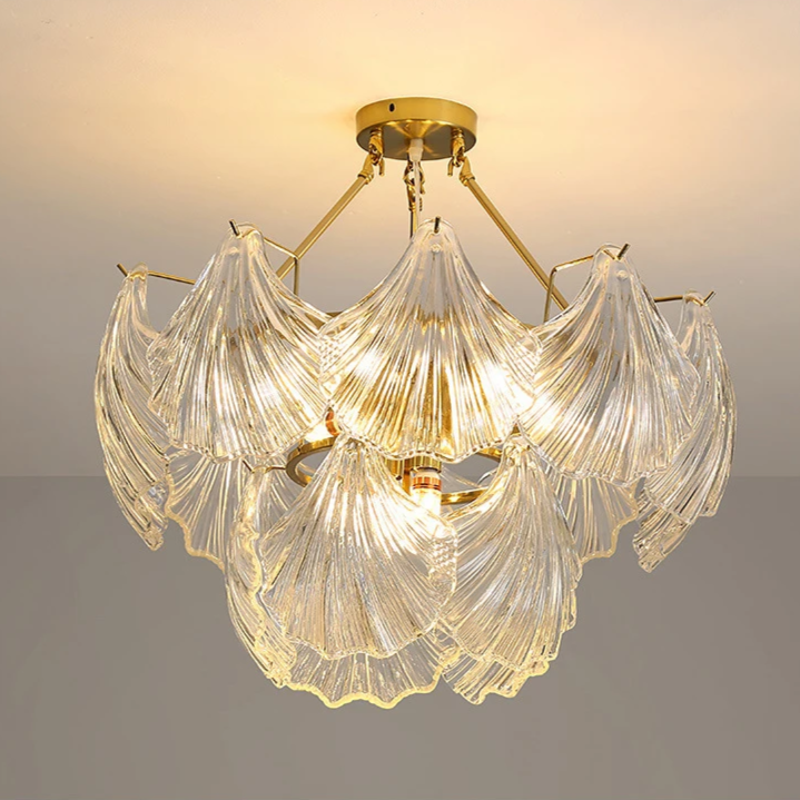 Nemsk | Lunera | Shell Glass & Metal Chandelier With Oval Shades