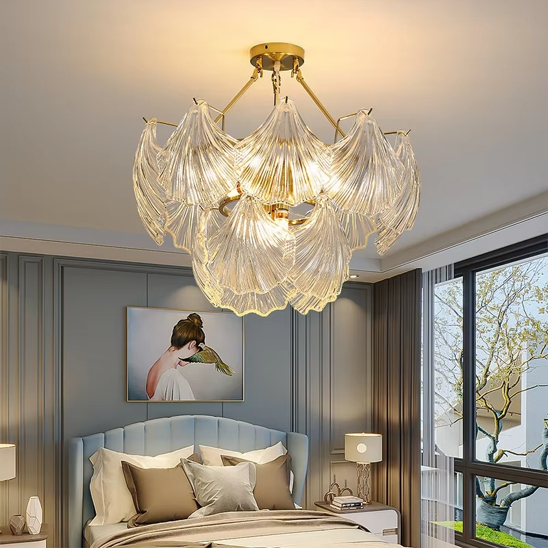 Nemsk | Lunera | Shell Glass & Metal Chandelier With Oval Shades