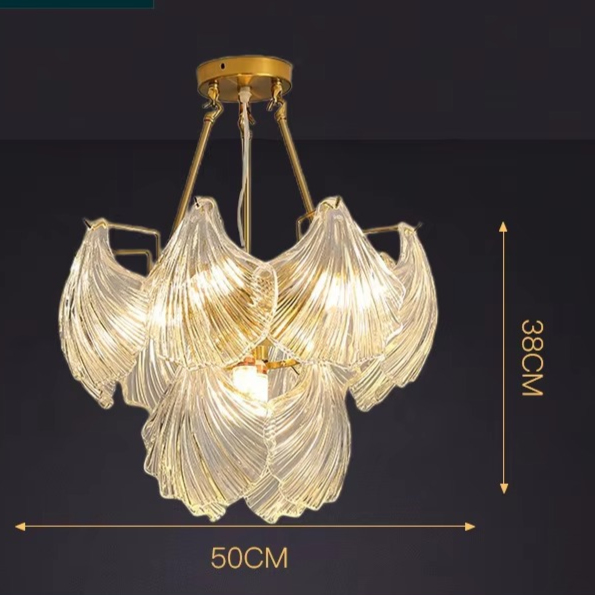Nemsk | Lunera | Shell Glass & Metal Chandelier With Oval Shades