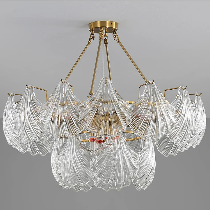Nemsk | Lunera | Shell Glass & Metal Chandelier With Oval Shades