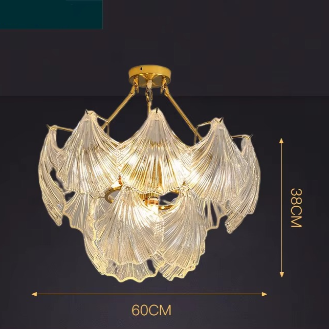 Nemsk | Lunera | Shell Glass & Metal Chandelier With Oval Shades