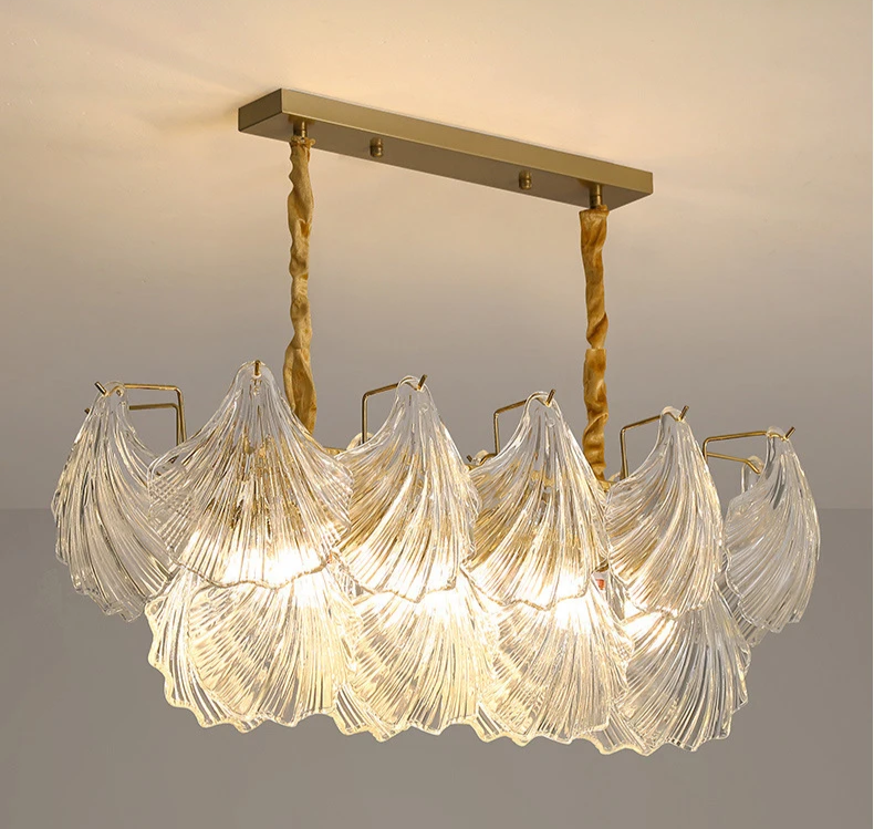 Nemsk | Lunera | Shell Glass & Metal Chandelier With Oval Shades