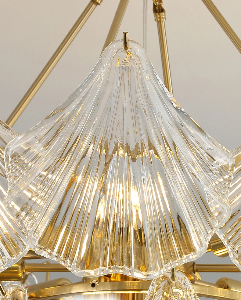 Nemsk | Lunera | Shell Glass & Metal Chandelier With Oval Shades