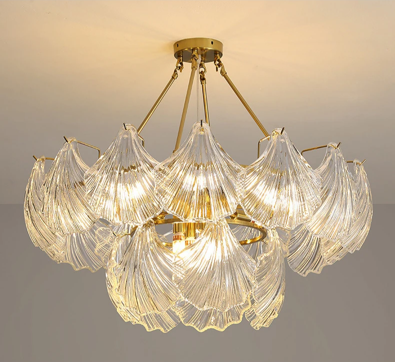 Nemsk | Lunera | Shell Glass & Metal Chandelier With Oval Shades