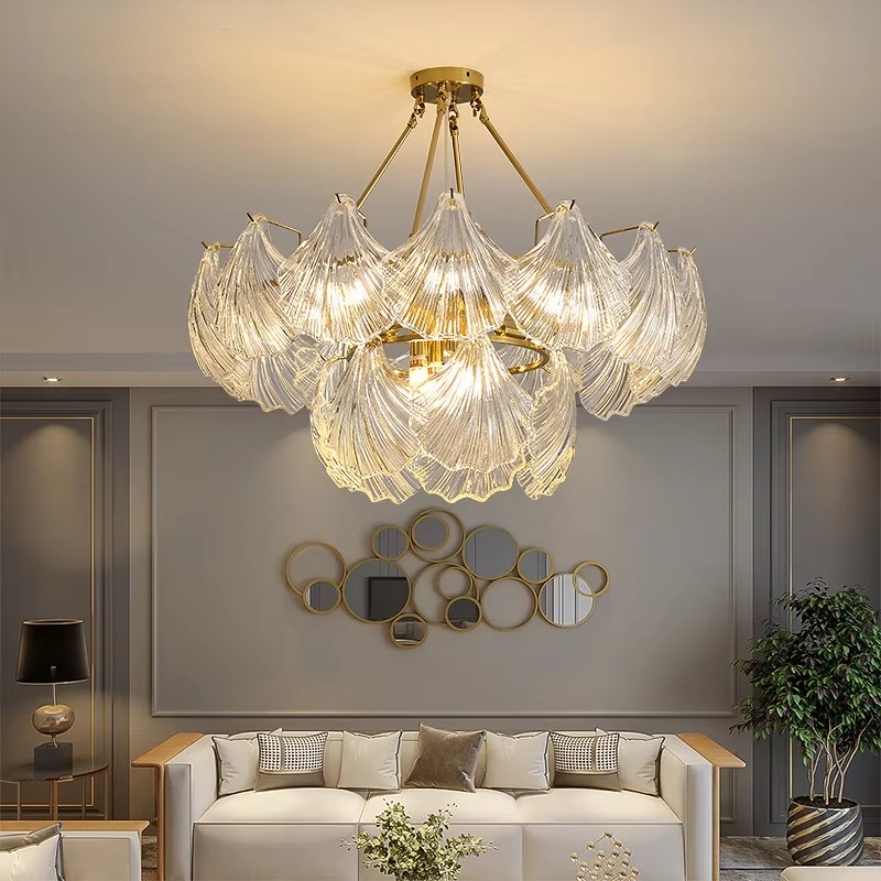 Nemsk | Lunera | Shell Glass & Metal Chandelier With Oval Shades