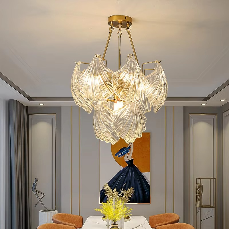 Nemsk | Lunera | Shell Glass & Metal Chandelier With Oval Shades